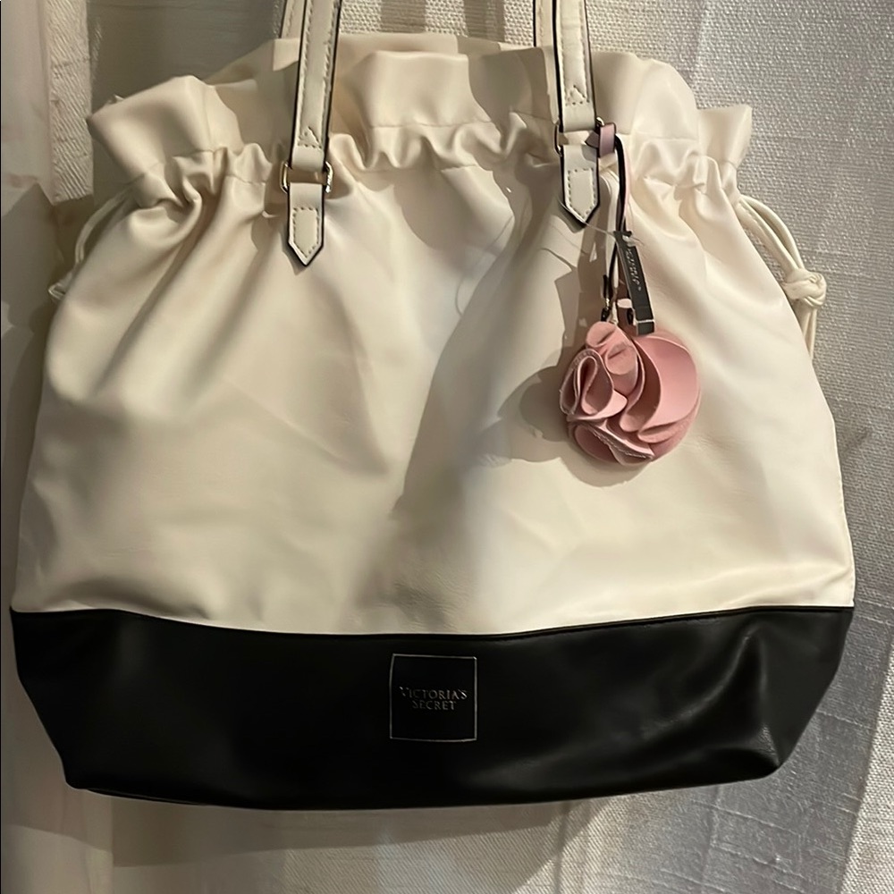 Victoria's Secret Black and White Tote Bag with Classic Design